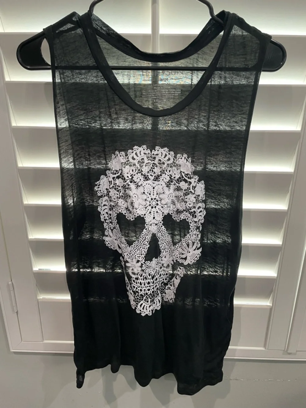 Fifth Sun Black Tank Top with White Lace Skull Graphic - Picture 1 of 4